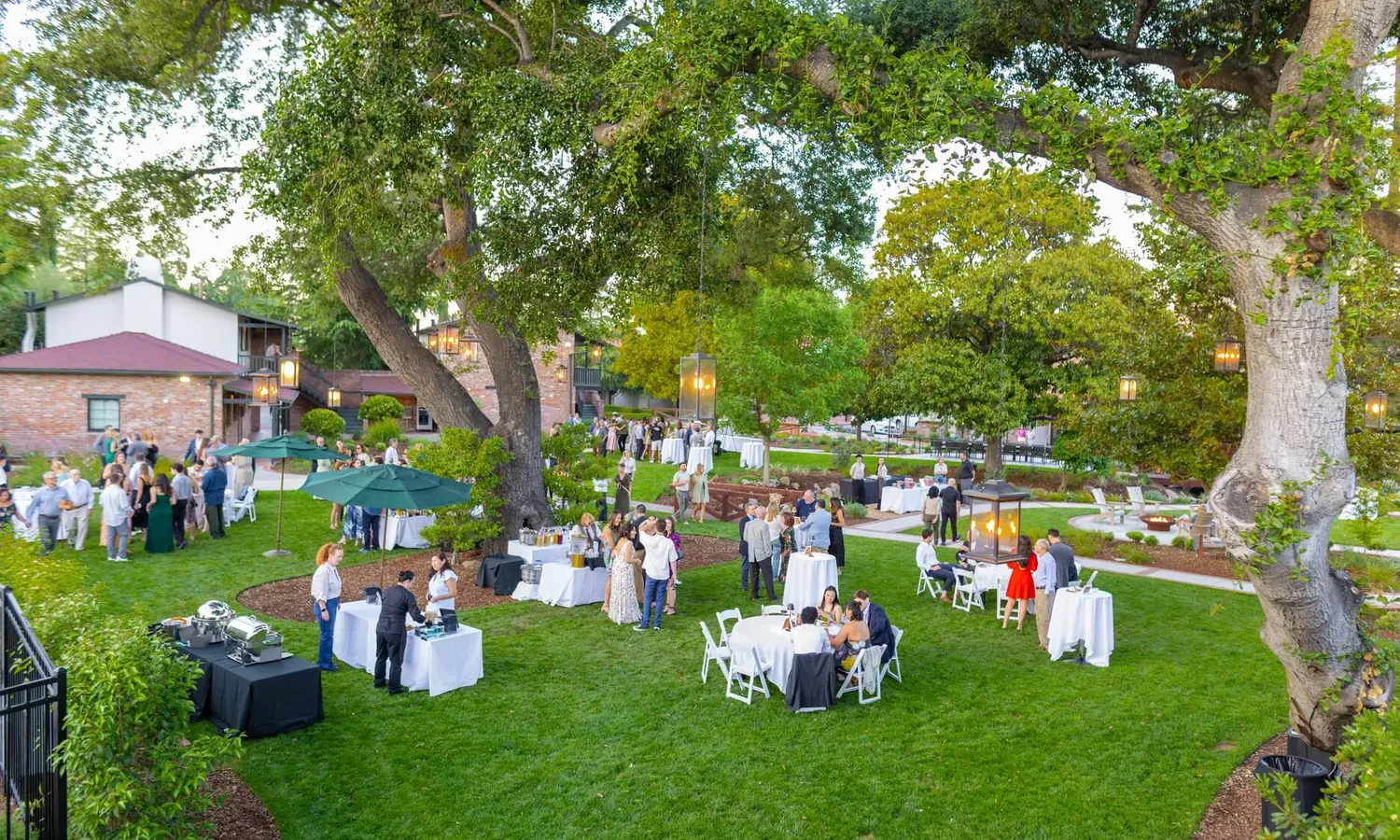 People standing in green garden